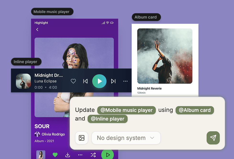 Reference any design with @mentions preview