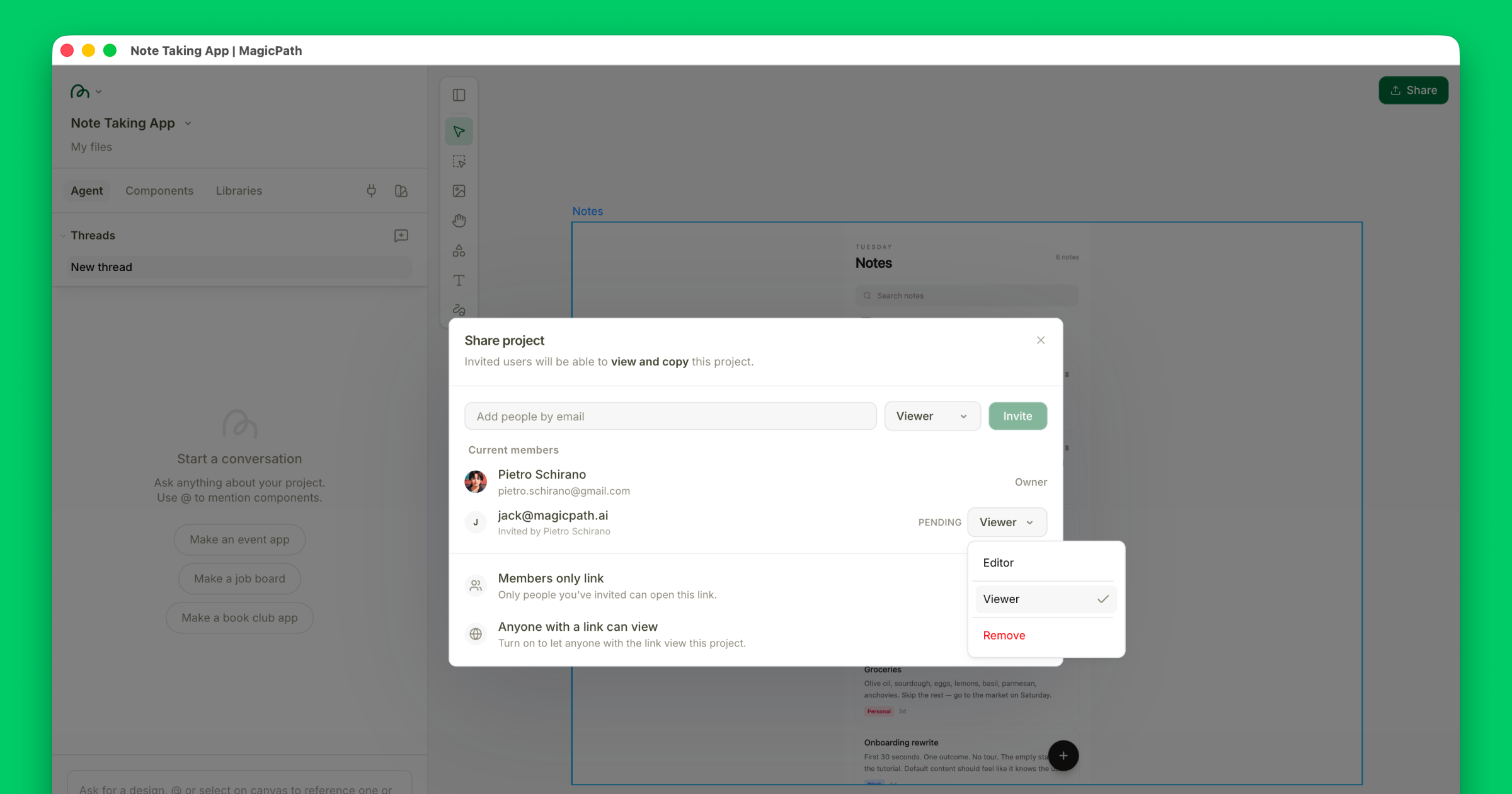 Sharing projects | MagicPath Docs
